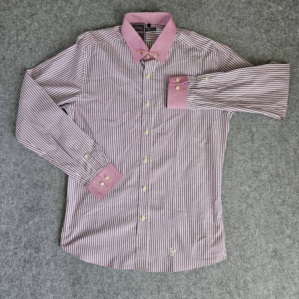 Lords & Fools Paris Mens XL Striped Safety Pin Collar Dress Shirt Mauve Purple
